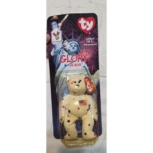 Ty brand new mini glory the bear beanie stuffed animal baby with flag design!
